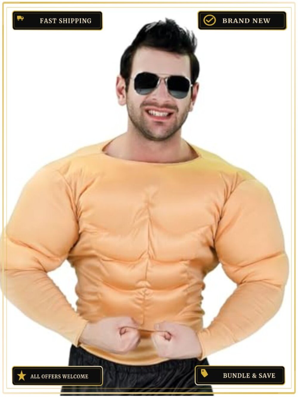 Men's Muscle Suit Costume One Size Stretch Fabric Bodybuilder Halloween